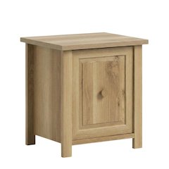 Wooden Nightstand with Oak Finish, Modern Farmhouse Style, Rectangular Shape