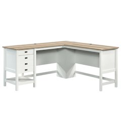 White L-Shaped Desk With Modern Farmhouse Finish For Home Office