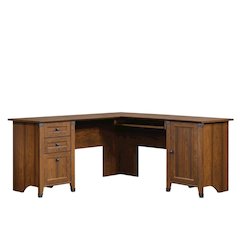 Rustic Brown L-Shaped Desk with Rectangular Top and Country Style