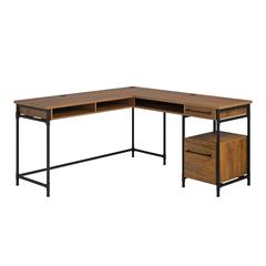 Iron City L Desk, Checked Oak finish