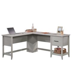 Summit Station L Desk, Glacier Oak finish