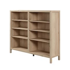 Rustic Oak Finish Bookcase with Coastal Style and Easy Storage
