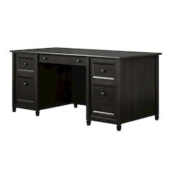 Black Executive Desk With Rectangular Shape And Coastal Cottage Style