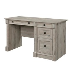 Brown traditional computer desk with rectangle shape and sturdy construction