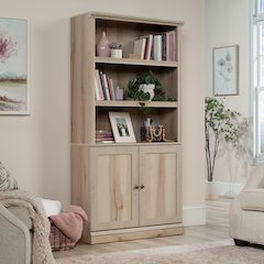 5-Shelf/Book Shelf 2-Door Bookcase, Pacific Maple Finish