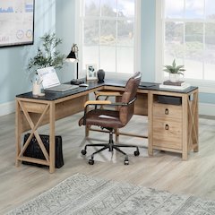 Newberry Lane L-Shaped Desk with Drawers in Khaki Pine