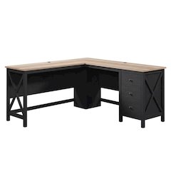 Black Raven Oak Finish L-Shaped Desk With Coastal Cottage Style