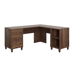 Modern L-Shaped Office Desk In Grand Walnut Finish With Stylish Design