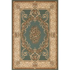 Aubusson 01 Traditional Medallion Area Rug – Teal/ Beige