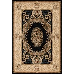 Aubusson 01 Traditional Medallion Area Rug – Black/Beige