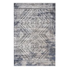 Bowman 09 Geometric Tribal  Area Rug - Gray, Blue & Ivory