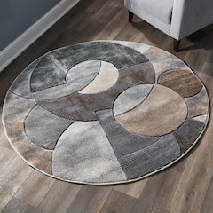 Alexia 01 Circular Abstract Area Rug – Beige, Gray & Taupe