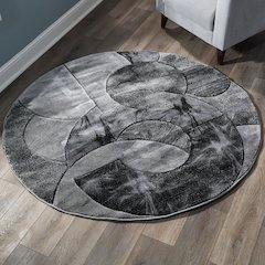 Alexia 03 Circular Abstract Area Rug – Charcoal & Gray