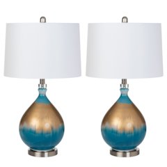 Jasmine 27" Gold/Blue Glass Table Lamp, (Set of 2)