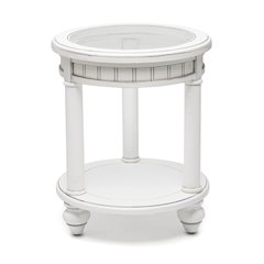 Monaco - Round End Table - Palms Insert - Blanc Finish