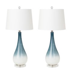 Serenity 30.5" Blue/ White Glass Table Lamp, (Set of 2)