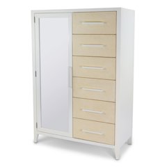 Miramar - Woven Mirrored Door Chest - Sand and Stark White Finish