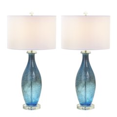Everly - 30" Blue Tone Art Glass with Crystal Base - Set of 2 - Blue Finish