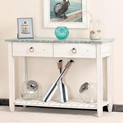 Picket Fence - Console Table - Distressed Bleu, White Finish