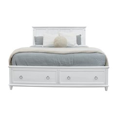 Point Breeze King Bed with Storage Fresh White Finish with Soft Grey Glaze