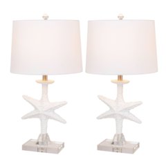 Patrick 28" White Starfish / Crystal Base, (Set of 2)