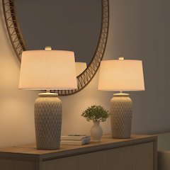 Luna, 27" White Ceramic Table Lamp Gentle Distressing (Set of 2)