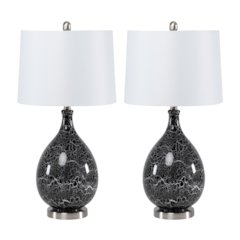 Quinn 28" Grey-Silver Glass Table Lamp, (Set of 2)