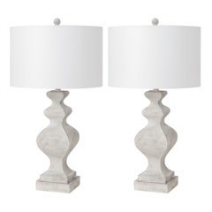 Cyrus - 32" White Farmhouse Polyresin Table Lamp with USB - Set of 2