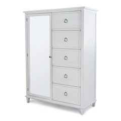 Point Breeze Mirrored Door Chest Fresh White Finish with Soft Grey Glaze