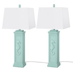 Sea Horse Shutter 32” Resin Teal Lamp with USB, (Set of 2)