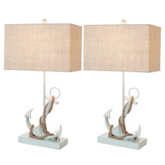 Anchor 28" Distressed Blue Polyresin Coastal Table Lamp, (Set of 2)