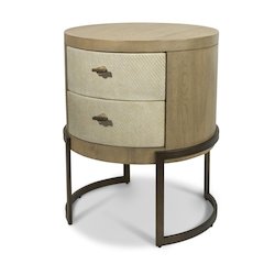 Woven 2 Drawer Round Accent Nightstand. Muted Earth Tones and Clay Finish