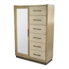 Rio Vista Woven Mirrored Door Chest. Muted Earth Tones and Clay Finish