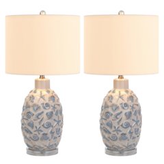 Jenny 26" Ceramic / Crystal Table Lamp, White and Blue, (Set of 2)