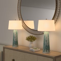 Emerald Rain - 32" Abstract Green Toned Table Lamp - Set of 2 - Green Finish