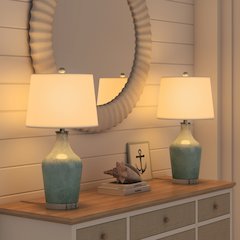 Mist - 25" Glass Table Lamp - Set of 2 - Aqua Finish