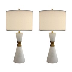 Hourglass, 30.5" White Resin & Metal Table Lamps (Set of 2, Contemporary)