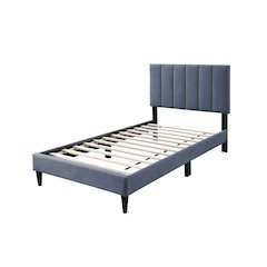 Adjustable Channel Tufted Charcoal Brushed Linen Twin Bed Frame