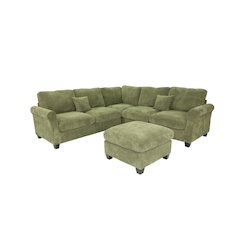 Upholstered Corduroy 4-Piece Sectional in Dark Sage