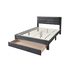 Queen Platform Bed with Underbed Storage in Charcoal