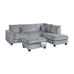 Upholstered Corduroy 3-Piece Sectional Set in Fog