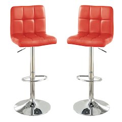 Adjustable Height & Swivel Barstool in Red Faux Leather