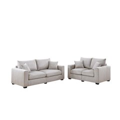 Upholstered Corduroy Sofa Loveseat Set in Ivory