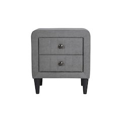 2-Drawer Brushed Linen Fabric  Upholstered Nightstand in Gray