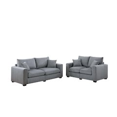 Upholstered Corduroy Sofa Loveseat Set in Fog