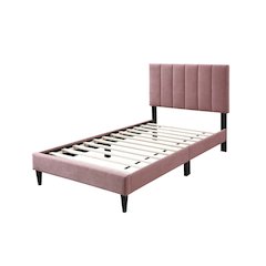 Adjustable Channel Tufted Pink Brushed Linen Twin Bed Frame