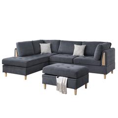 Furniture Chenille 3 piece Sectional in Charcoal Color