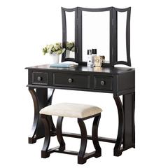 Wooden Makeup Vanity Set Desk, Mirror and Stool - Black