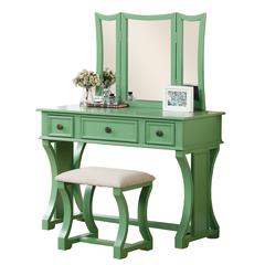 Wooden Makeup Vanity Set Desk, Mirror and Stool - Apple Green