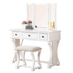 Wooden Makeup Vanity Set Desk, Mirror and Stool - White